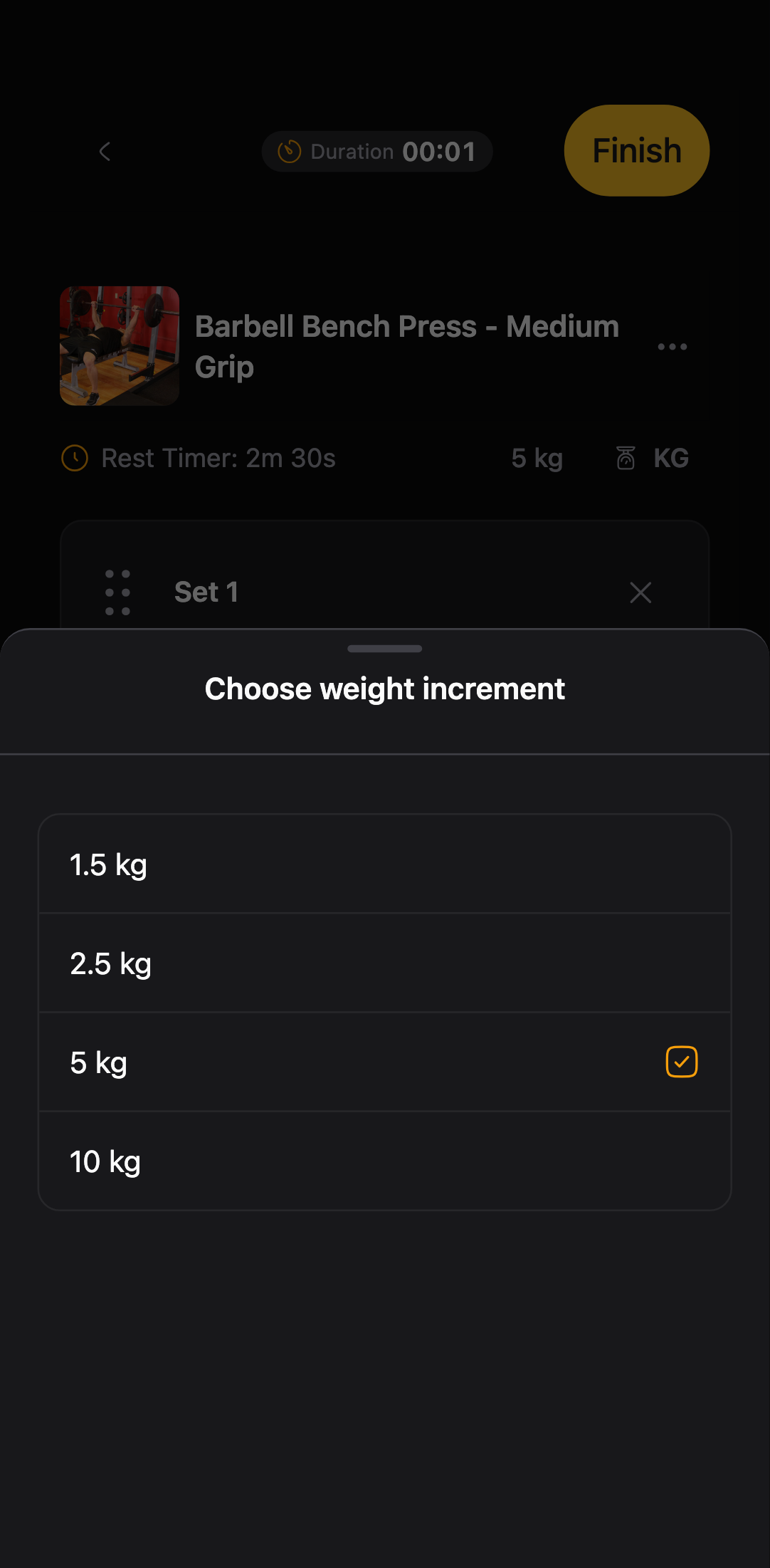 Weight increment picker in Stepper view